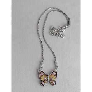 Brighton Butterfly Pendant Necklace Reversible Aurora Borealis Crystal Retired